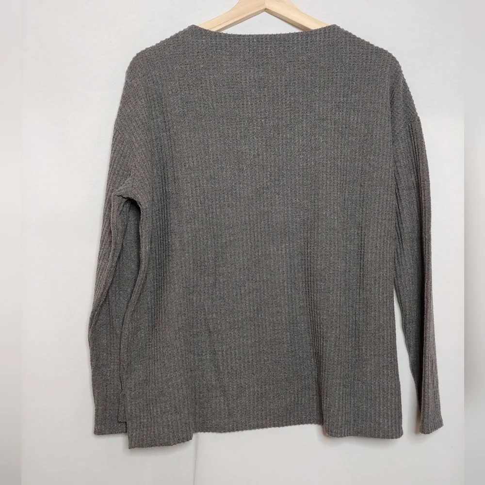 Splendid Long Sleeve Waffle Knit Top Charcoal Gray Relaxed Boxy Fit Small - Picture 3 of 7
